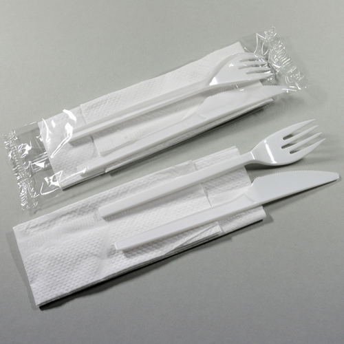 Besteckset 3-teilig glasklar 5 Pack à 50 Stk. Messer, Gabel, Serviette