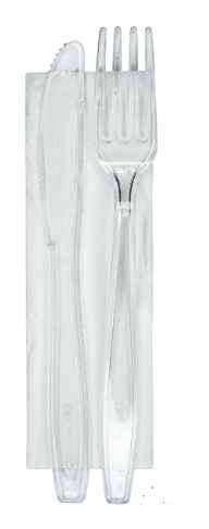 Besteckset 3-teilig glasklar Einzelpack à 50 Stk. Messer, Gabel, Serviette